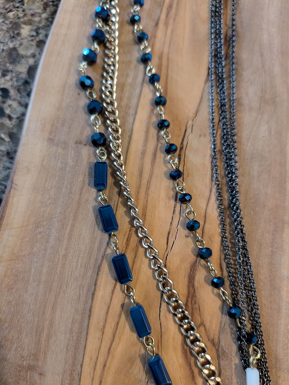 Multi-Strand Royal Blue, Off-white, Gold, Gunmetal Layered Necklace NWOT